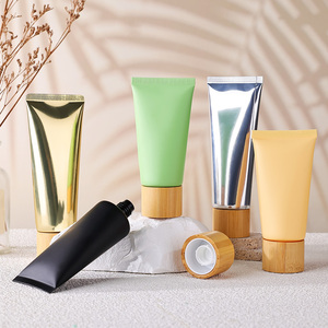 ידידותי לסביבה 20 30 50 100 <span class=keywords><strong>120</strong></span> 150 ml פלסטיק קרם רך קוסמטי יד קרם אריזה לסחוט צינור עם במבוק בורג מכסה