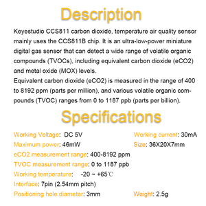 Keyestudio CCS811 Carbon Dioxide/ Temperature Air Quality <strong>Sensor</strong> module for <strong>Arduino</strong> for microbit