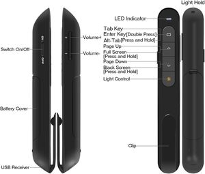 Hyperlink Wireless presentatore USB 2.4GHz RF puntatore telecomando nero Slide Advancer luce verde Volume controllo Clicker - Product Image 6