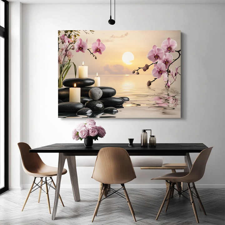 1pc Canvas Print Framed Relaxing Spa Decor: Sunset, Orchids & Zen Stones Print Decor Artwork Print Artwork for Home Shop Decor