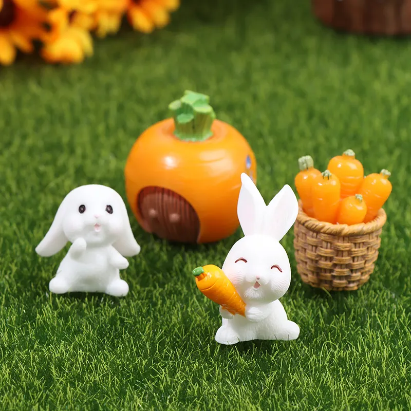 OEM dibujos animados conejo zanahoria miniatura Hada jardín accesorio Micro paisaje Deocration hecho a mano artesanía regalo colgante conejo Decoración