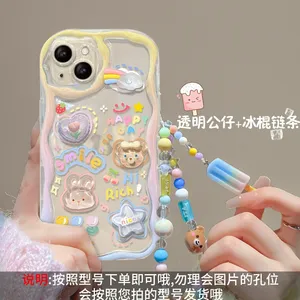 3D gökkuşağı karikatür degrade bulut ayı cep telefonu kılıfı Iphone 16 için 15 14 13 12 11Pro Max sevimli bilezik zinciri ile arka kapak - Product Image 5