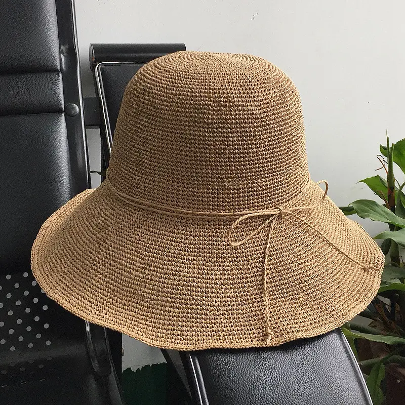 Atacado Verão Alta Qualidade Fantasia Fine Paper Straw Crocheted Praia chapéu dobrável packable Colorido Bucket Hat para a Mulher
