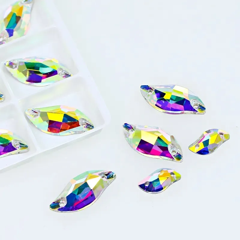 Dongzhou Leaf shape flatback with hole rhinestones sew-on crystal wholesale Lead-free crystal beads for garment diy accessories