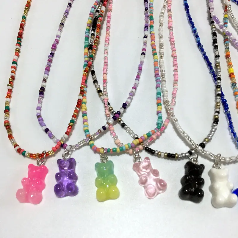 Kalung Peal Manik-manik Nasi, Kalung Choker Resin Choker Warna-warni Musim Panas Korea Bohemia untuk Hadiah Wanita Anak Perempuan