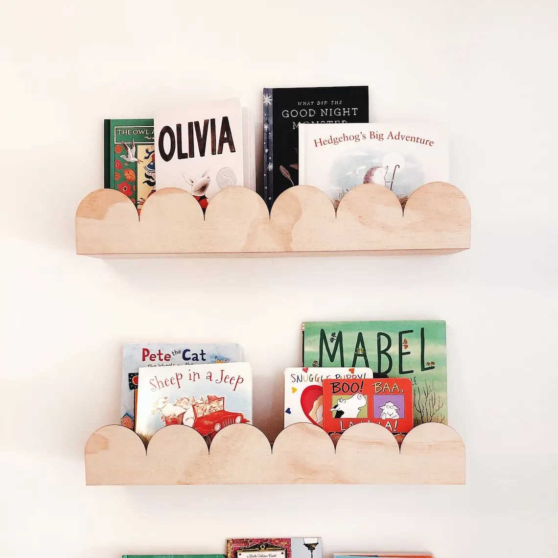 Home Decor Wood Arch Kids Bookshelf Customized Wood Wall Mounted Organizer Scalloped Nursery Wood Floating Shelf