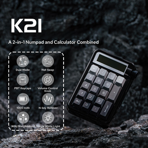 Teclado mecánico numérico inalámbrico de 18 teclas K21, luz blanca única con perilla multifunción