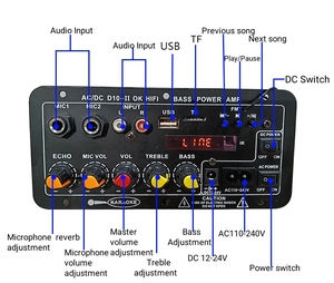 D10-II Home Amplifier 35W Single <strong>Output</strong> with for <strong>Bluetooth</strong> Radio DC12V/24V AC220V USB TF Dual MIC <strong>Input</strong> and Remote Control - Product Image 4