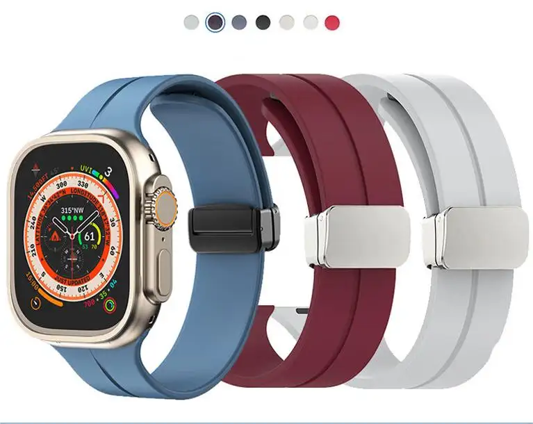 Apple için popüler manyetik katlanır toka silikon kayış ücretsiz ayarı için Apple için smartwatch kayış izle