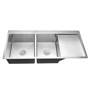 OEM风格定制不锈钢厨房水槽，带水流排水板工作台 - Product Image 6