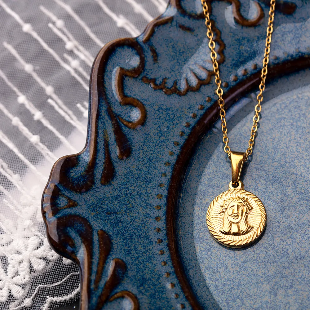 Moneta rotonda Vintage St Michael Protect US ciondolo collana di gioielli in acciaio inossidabile cattolico con angelo custode di san cristoforo