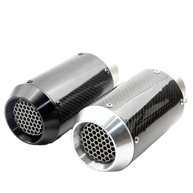 Universal 60mm Short Carbon Fiber Sleeve Motorcycle Exhaust Muffler Pipe Muffler Tips Slip on 2" Inlet Silencer