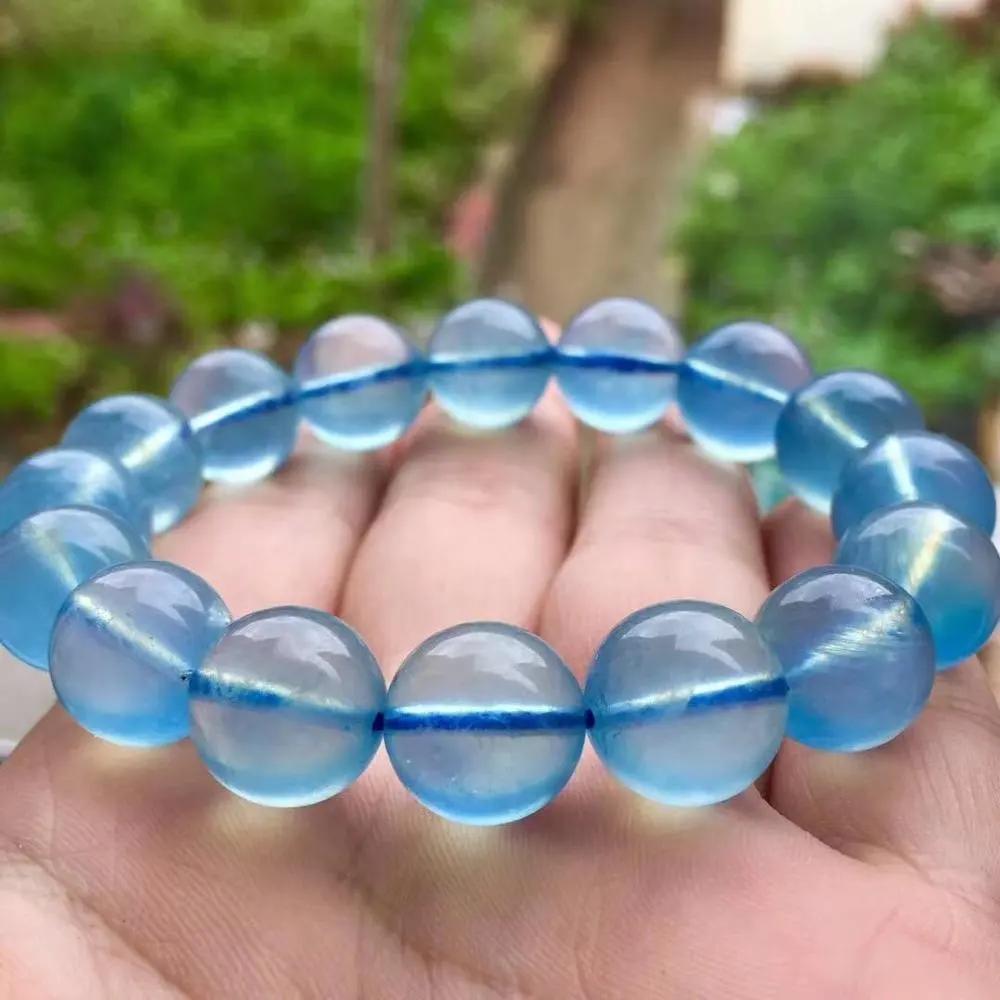 Pulsera de cuentas redondas para mujer, piedra Natural aguamarina, joyería