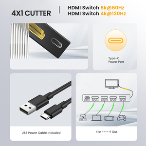 SYONG 8K HDMI 2,1 Switch 4 en 1 Out, Switch HDMI de 4 puertos con control remoto, 4K @ 120Hz HDMI Switcher Selector 4x1 switch HDMI - Product Image 3