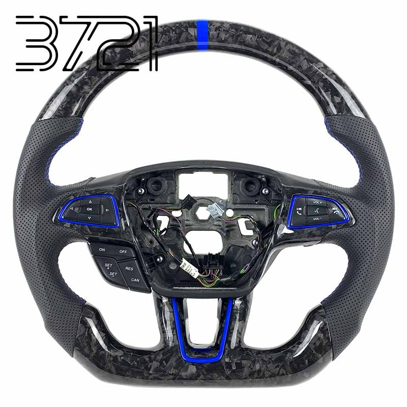 Black Forged Carbon Fiber+Perforated Leather - Dark Blue Style