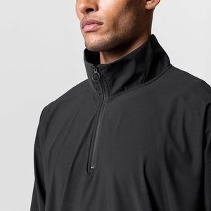 メンズアスリート服防水ポケットハーフジッププルオーバー軽量ソフトブラックウインドブレーカー