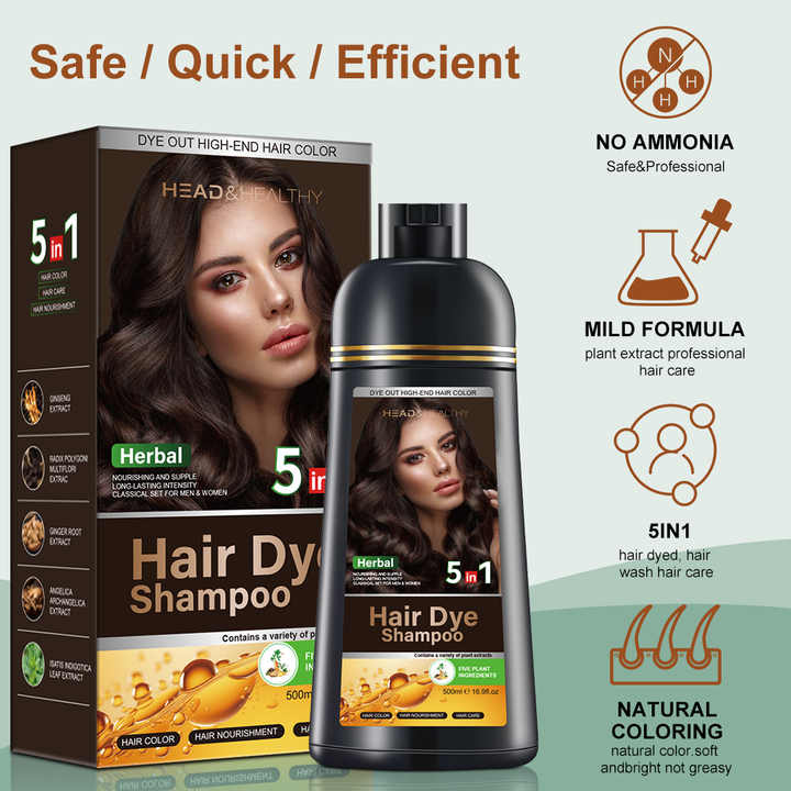 500ml Argan Oil Black Colour Hair Dye Shampoo Plant Bubble Organic Natural Color Herbal 5 in 1 Black Hair Dye Shampoo