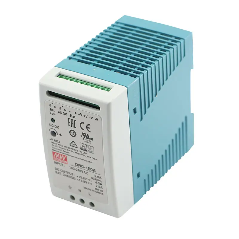 Mean Well-fuente de alimentación conmutada DRC-100A AC DC Din Rail, 100w, 13,8 V, 12V, CCTV, con batería de respaldo