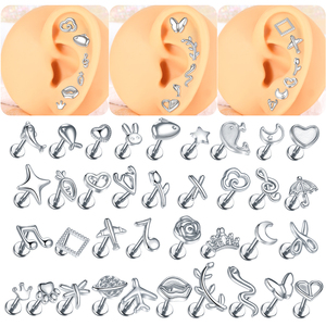 ต่างหูหมุดเจาะหูทำจากเหล็กสำหรับ316L เจาะหูมีห่วงรูปแมวต่างหูรูปดาวที่ติ่งหู - Product Image 5