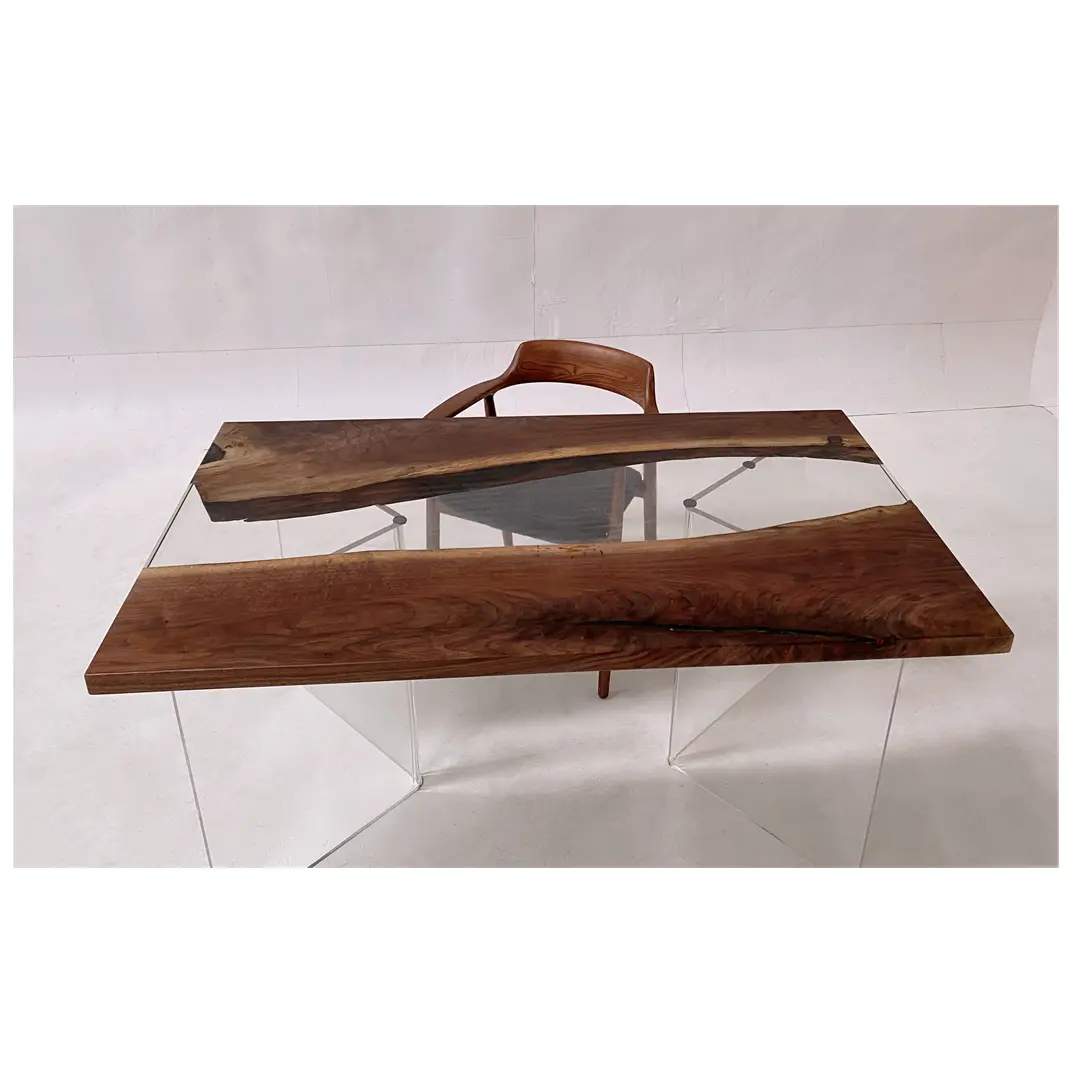 América del Norte de nogal negro río de resina epoxi de mesa de café pequeña familia mesa de comedor de madera maciza tops