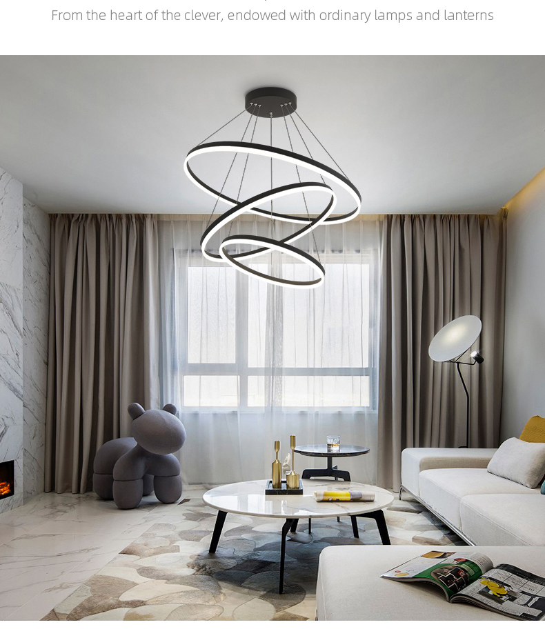 Modern nordic minimalist Restaurant living room decoration Aluminum Acrylic Circle Ring LED Chandelier
