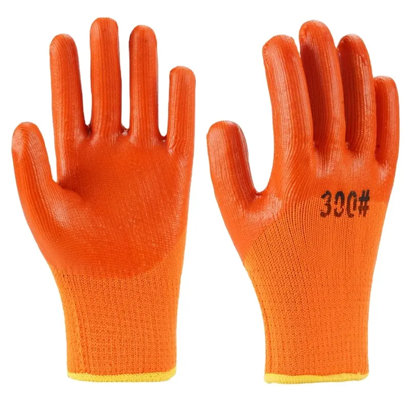 PVC rubberized labor insurance gloves warm and wear-resistant fleece nylon gloves