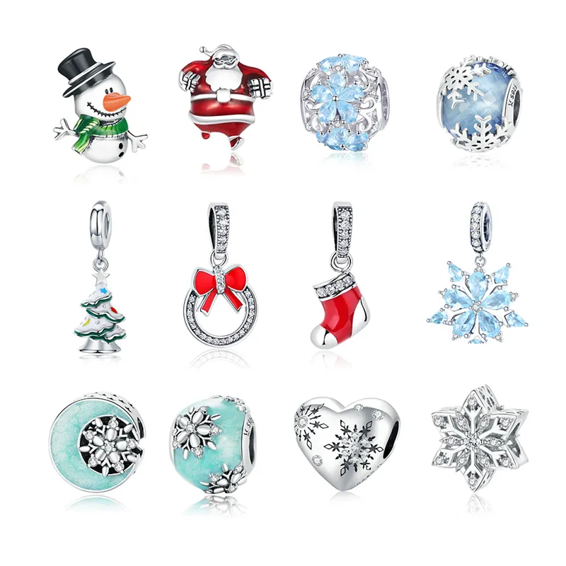 Wholesale Snowman Snowflake Christmas Charms Socks Tree Charms Bulk Santa Clause Charm for Original Bracelet Accessories