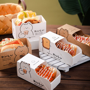 カスタム使い捨てホットドッグ朝食パンランチデザートエッグドロップサンドイッチ紙包装引き出しボックス食品用