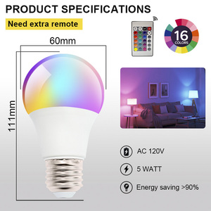 NEONホット販売RGBLED電球16色変更RGB照明E27電球リモコン調整可能A19Led電球 - Product Image 4