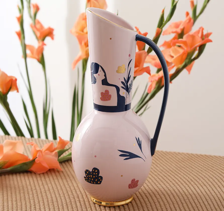 Керамическая ваза INS wind, маленькая свежая Бытовая Настольная Ваза, посуда для цветов, украшение, декоративная ваза с ручкой