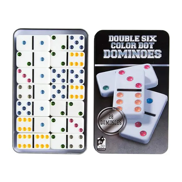 Kotak Mental kustom dengan set domino warna-warni 9 ganda