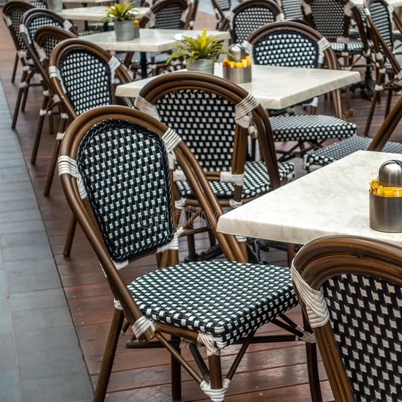 Veranda yığılmış fransız hasır Rattan sandalye Paris bambu bahçe Bistro sandalye