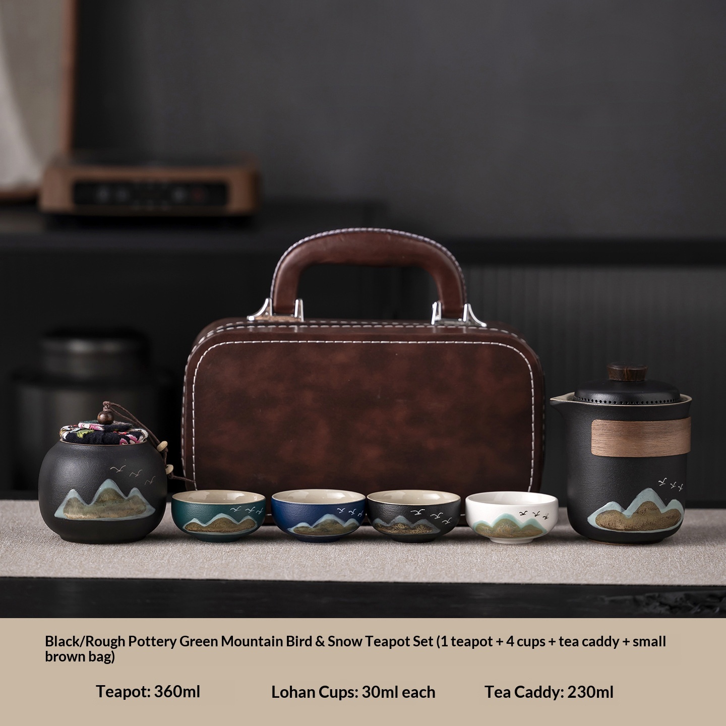 Oiseau de montagne vert noir + petit sac marron