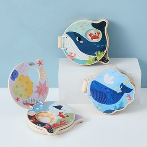 早教活动玩具安全天然木材探索海洋鲸鱼图案可爱婴儿木书 - Product Image 1
