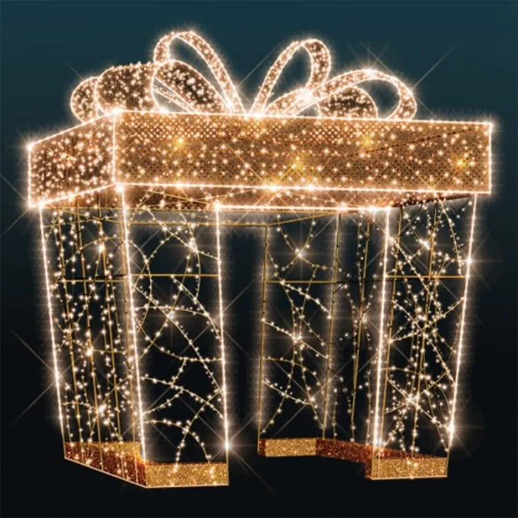 Dekorasi Pohon Natal Luar Ruangan 3d Lampu Kotak Hadiah Motif Led Lampu Kotak Hadiah Natal