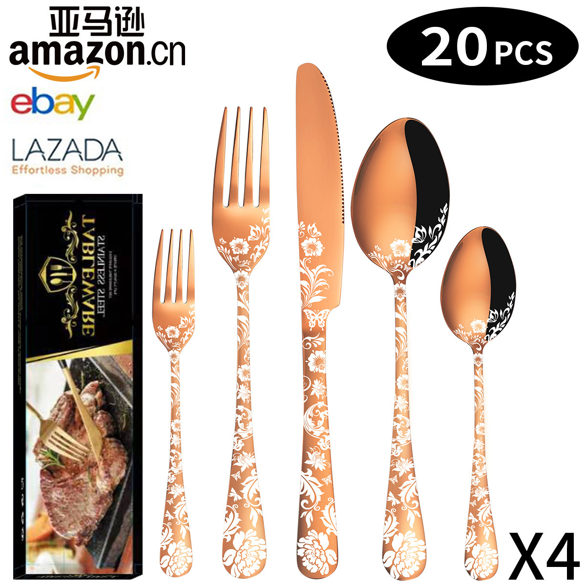Patrón oro rosa 20 piezas SET/sirve 4