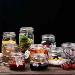 Yüksek kaliteli 500ml,750ml,1000ml kare ve yuvarlak hava geçirmez depolama cam kavanoz klip kapaklı reçel için - Product Image 4