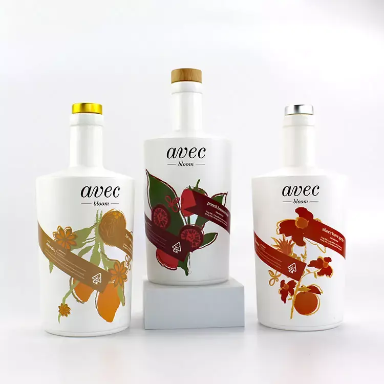 Customized printing 750ml Glass Liquor Spirits Gin Whisky Vodka Tequila bottle with cork lid