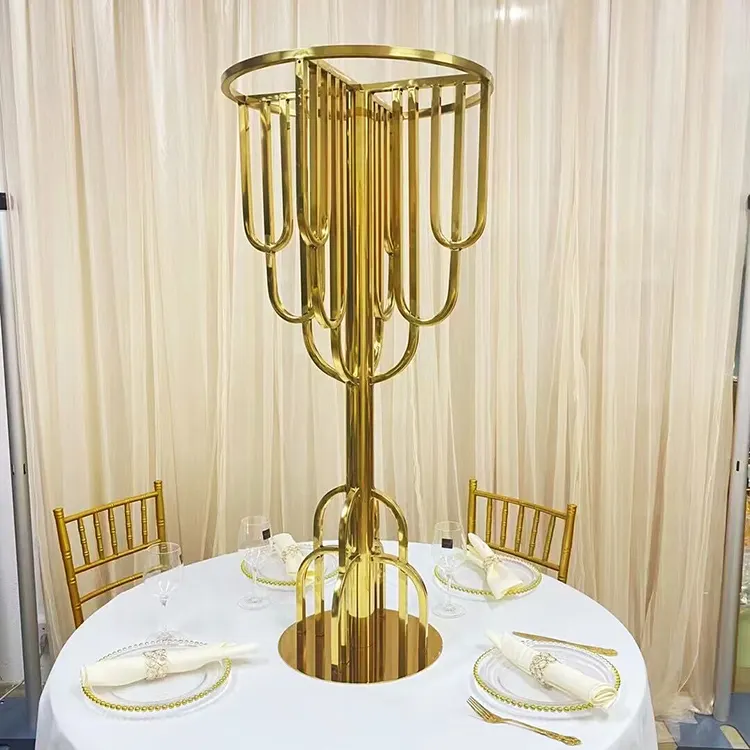New Arrival Tall Gold Metal Flower Stand Wedding Table Top Centerpieces