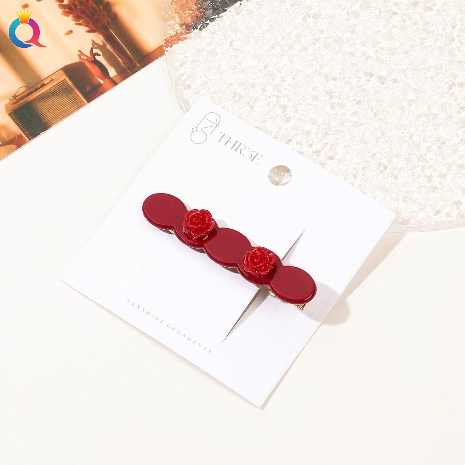 Rose Oval Duck Clip - Wine Red
