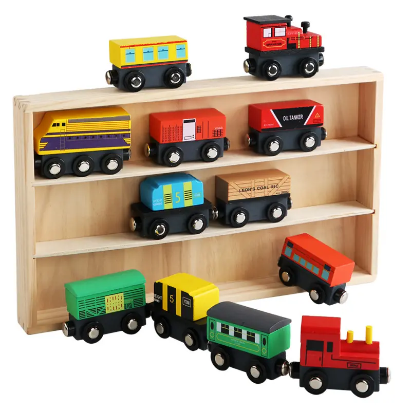 12個の磁気および接続可能な列車セット木製列車モデル子供のおもちゃ