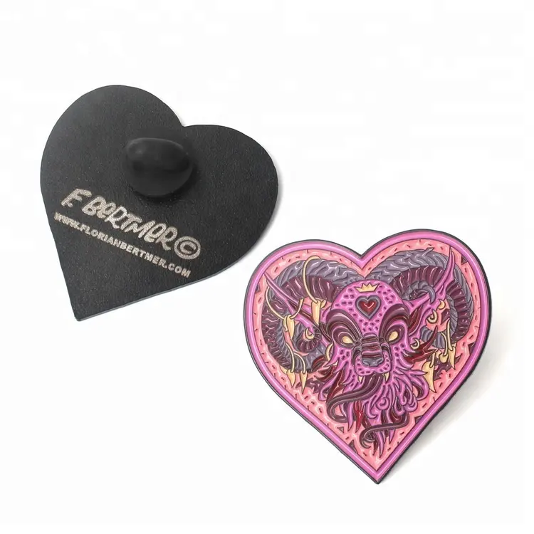 New Design Custom 3D Heart Shape Logo Metal Soft Enamels Badges Lapel Pins with Soft Rubber Clutch