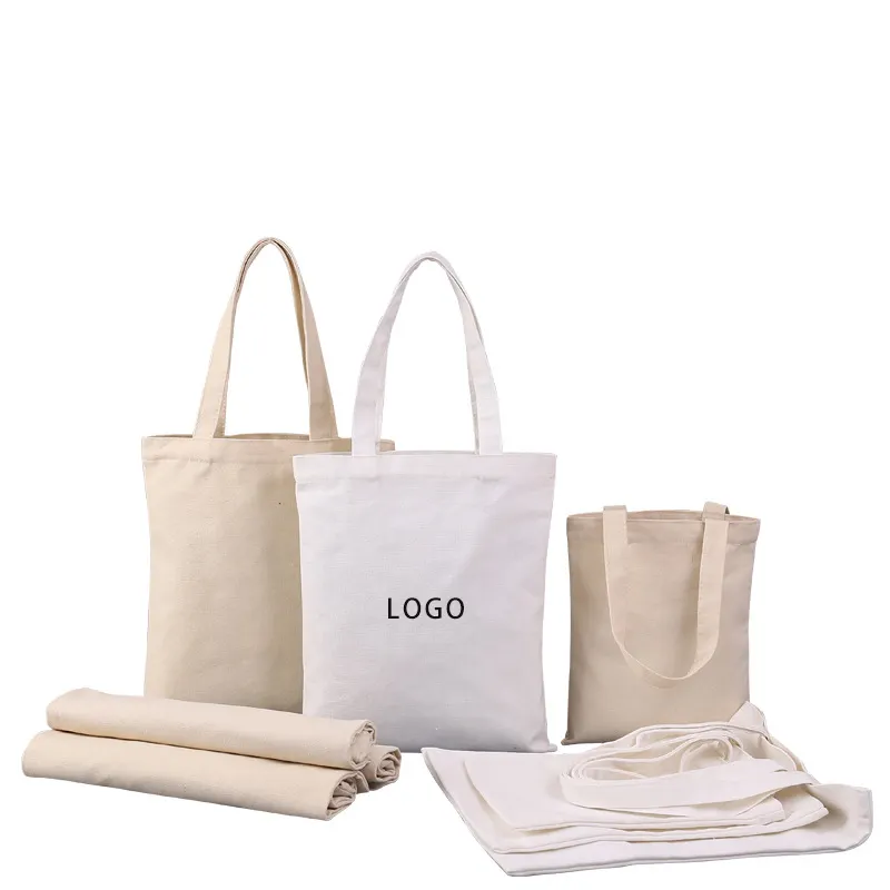 2024 Wholesale Custom Printed Logo Foldable Empty White Cotton Canvas Tote Shopping Bag