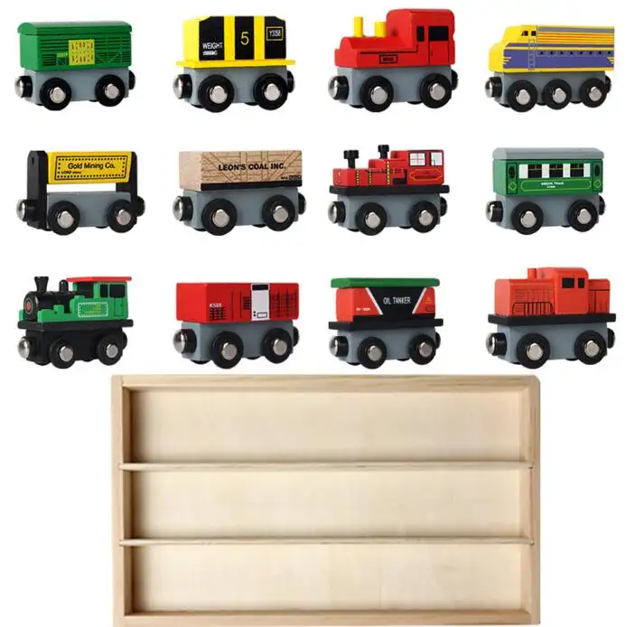 Baby wooden mini train sets simulation race track 12 pcs/set magnetic railway car kids educational sensory train toys