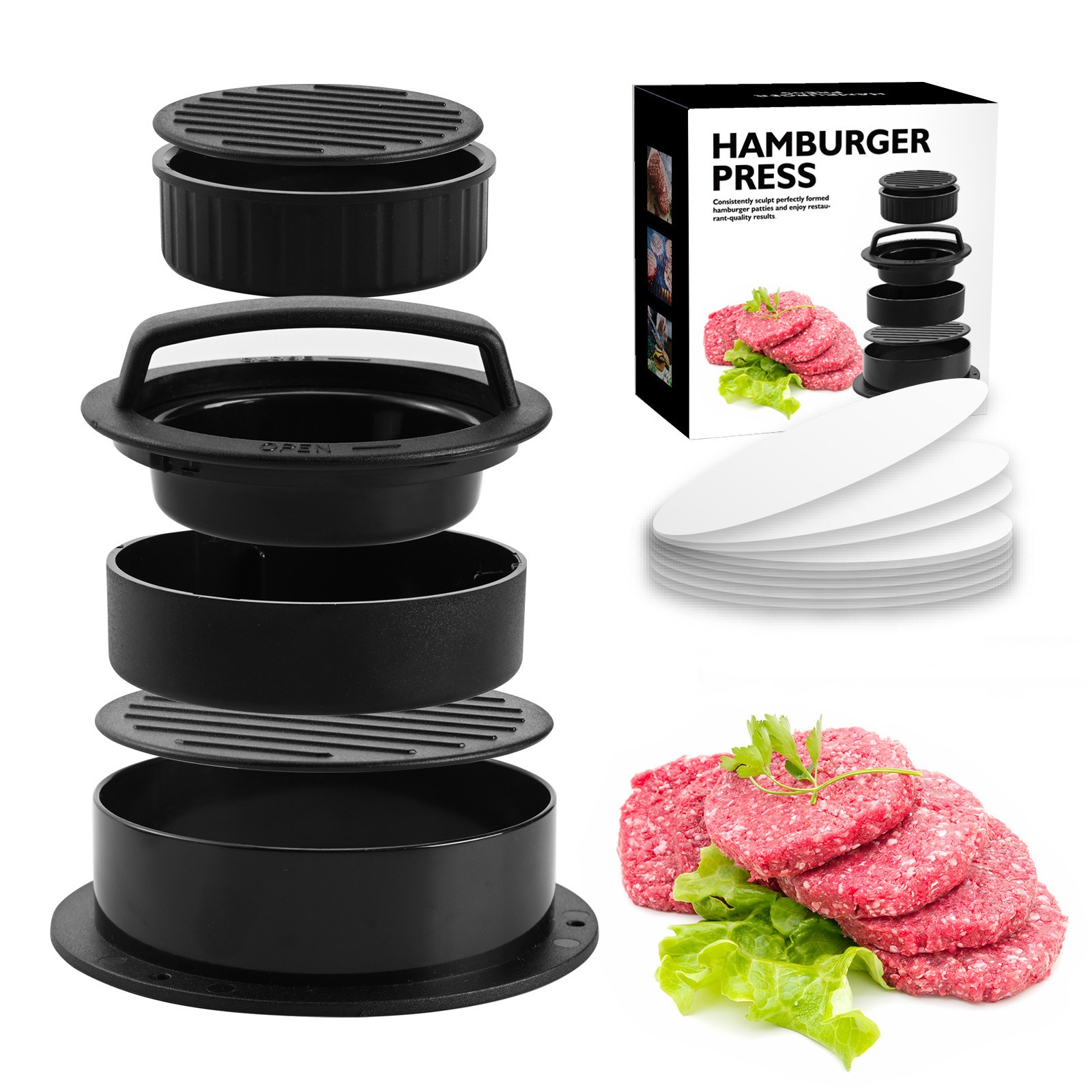 Hamburger noir + 100 feuilles de papier silicone
