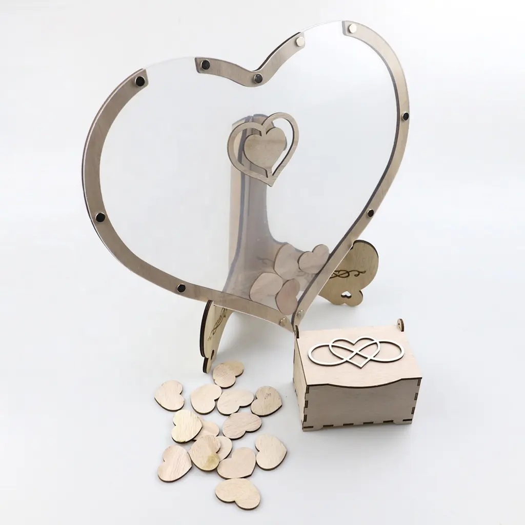 Personal isierte DIY Vintage Acryl Initial Wooded Heart Drop Box Display Hochzeit Gästebuch Puzzle mit Organizer