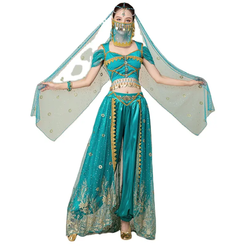 Disfraces de princesa árabe vestido de danza del vientre baile indio bordado Bollywood jazmín disfraz fiesta Cosplay mujeres