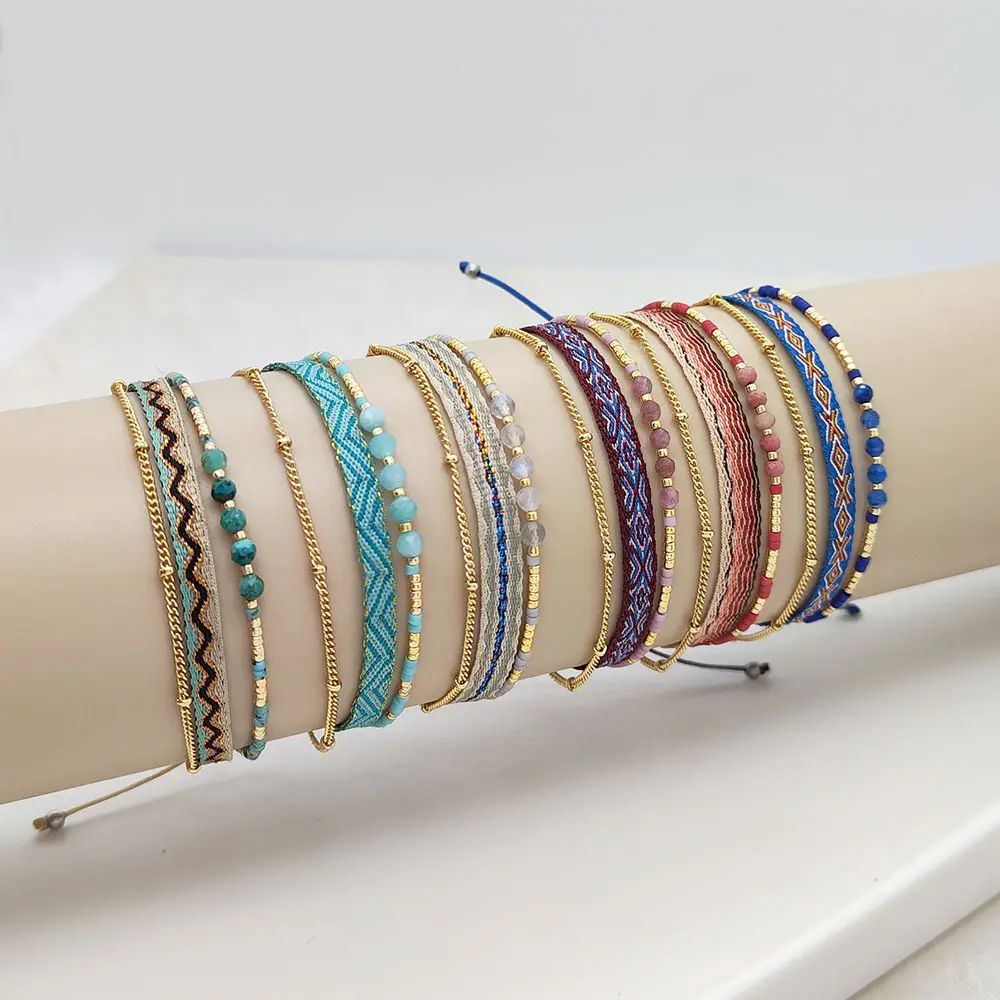Bohemian Retro Ethnic Style Beaded Miyuki Woven Handmade Jewelry With Patterned Ribbon Miyuki Bracelet for Woman