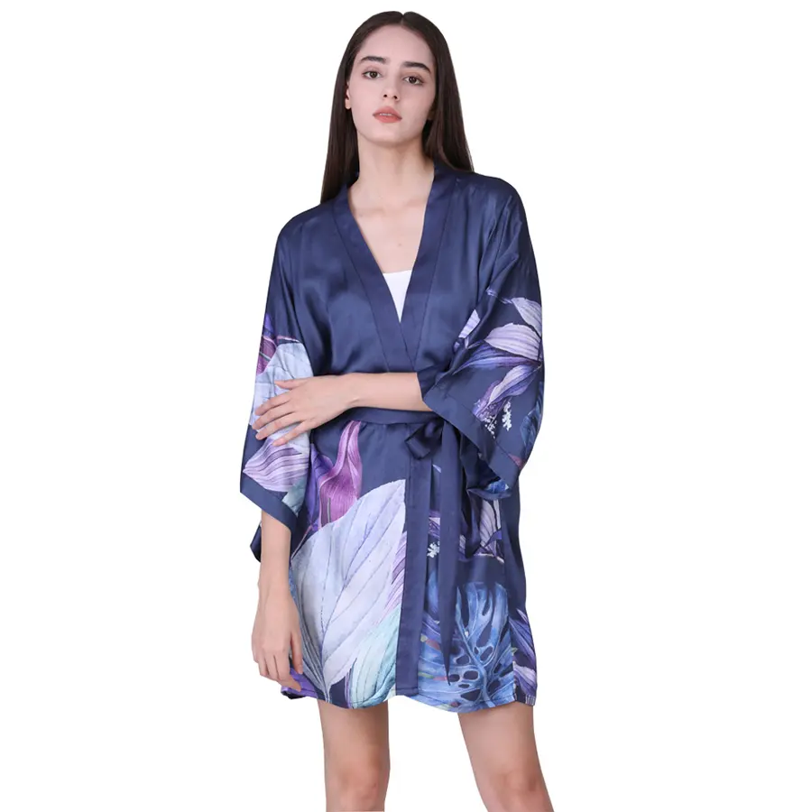 Woman custom silk beach cover up kimono robe front open cardigan kimono ladies dress