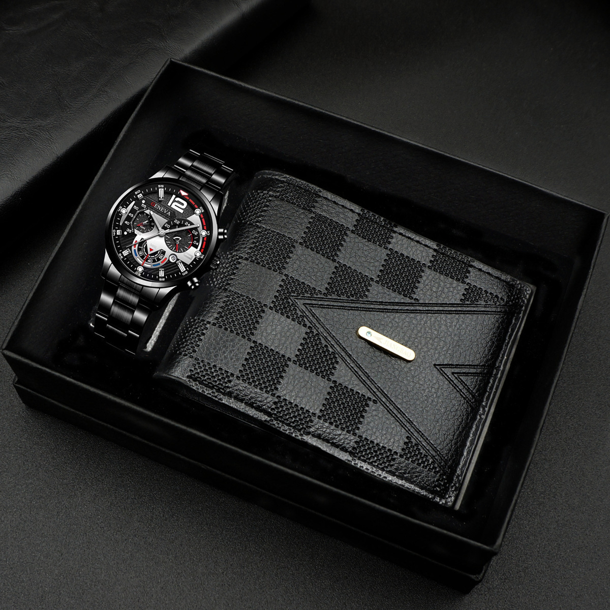 Black watch + wallet + gift box